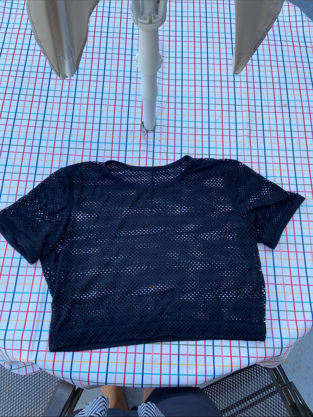 Black Mesh Crop Tee - Women